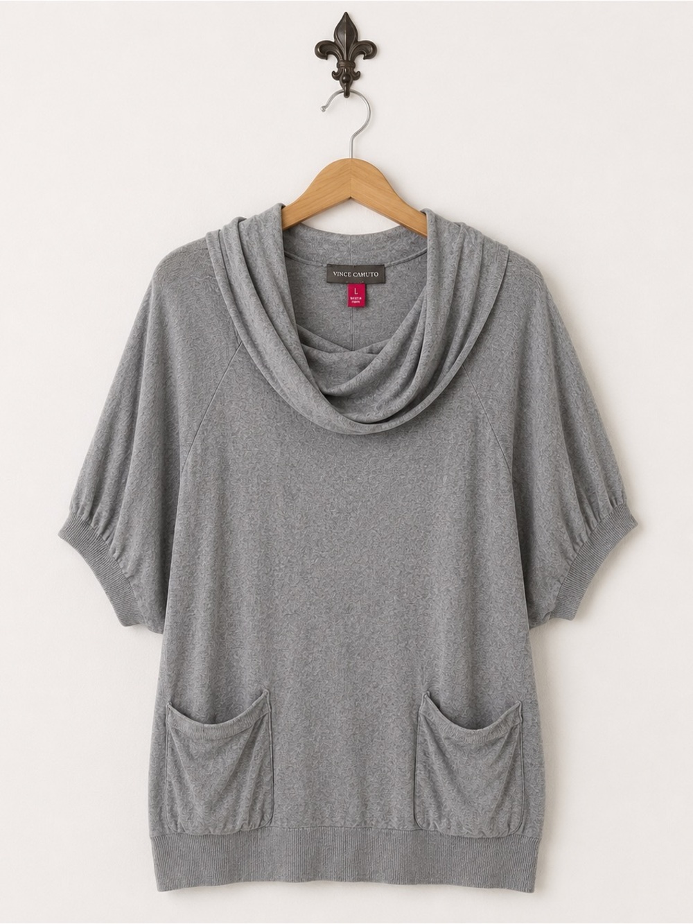 Vince Camuto gray cowl neck bat wing sleeve tunic sweater L
